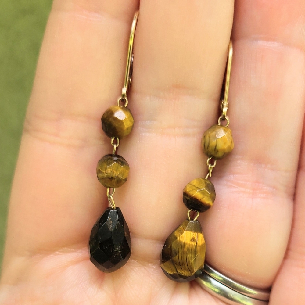 14kt gold tiger eye dangle earrings